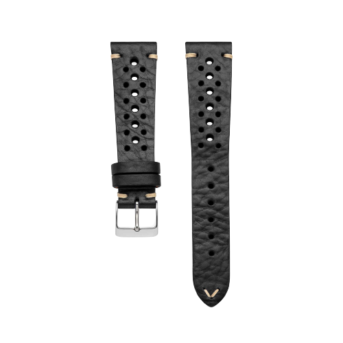 Black Racing Watch Strap from Tuscan Cowhide Leather and Pouch Bundle
